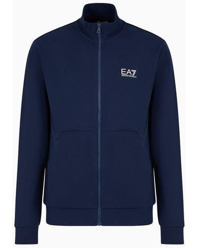 EA7 Felpa Con Zip Visibility In Cotone - Blu