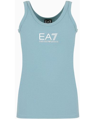 EA7 Shiny Stretch-cotton Top - Blue