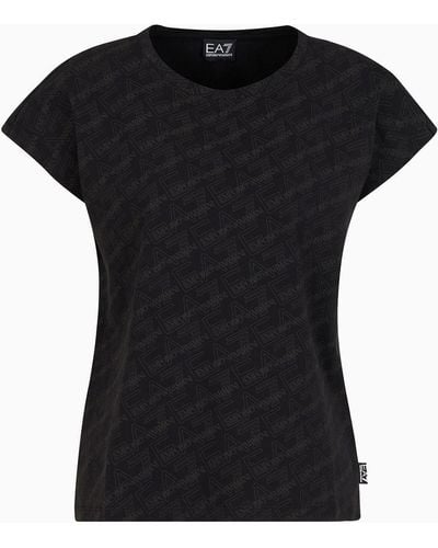 EA7 Stretch-cotton Graphic Series T-shirt With All-over Print - Black