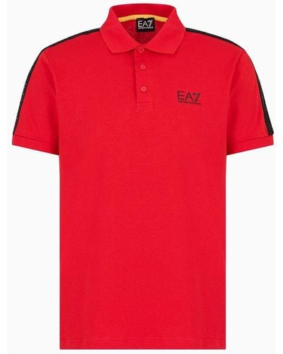 EA7 Logo Series Cotton Polo Shirt - Red