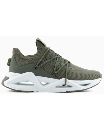 EA7 Knit And Nubuck Infinity Trainers - Green