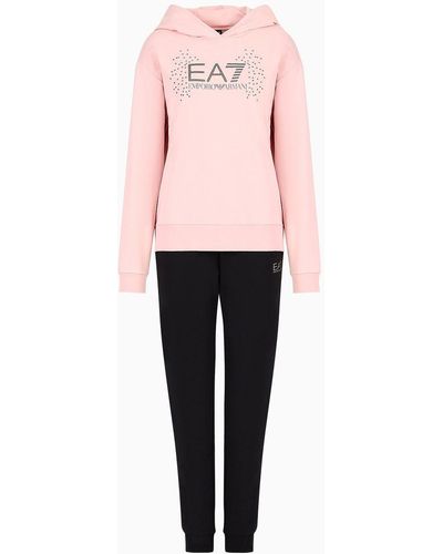 EA7 Organic-cotton Blend Tracksuit With Rhinestone Logo - Pink