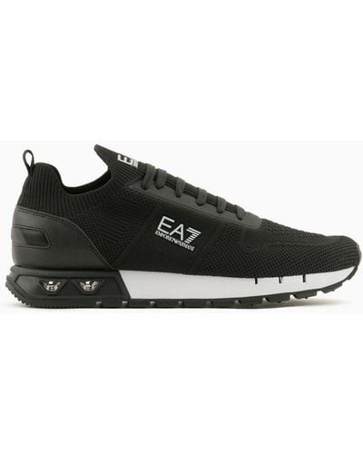 EA7 Black & White Legacy Knit Sneaker - Schwarz