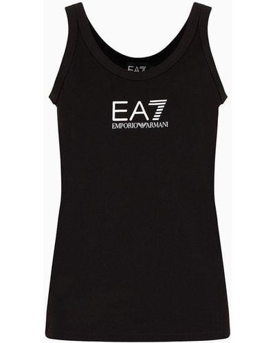 EA7 Shiny Stretch-cotton Top - Black