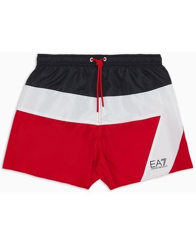 EA7 Asv Bade-boxershorts Im Colour-block-design - Rot