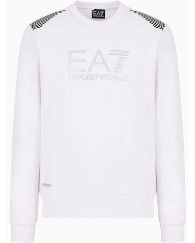 EA7 Asv 7 Lines Cotton-blend Crew-neck Sweatshirt - White