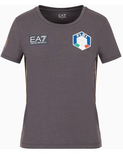 EA7 Fisi Collection Stretch-cotton T-shirt - Gray
