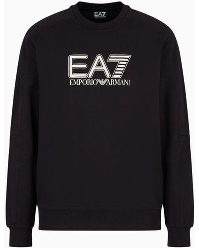 EA7 Visibility Sweatshirt Mit Rundhalsausschnitt Aus Baumwolle - Schwarz