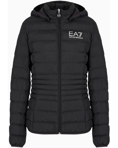 EA7 Core Lady Recycled Technical Fabric Padded Hooded Jacket - Black