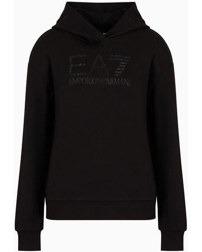 EA7 Logo Series Sweatshirt Aus Baumwolle Mit Kapuze - Schwarz