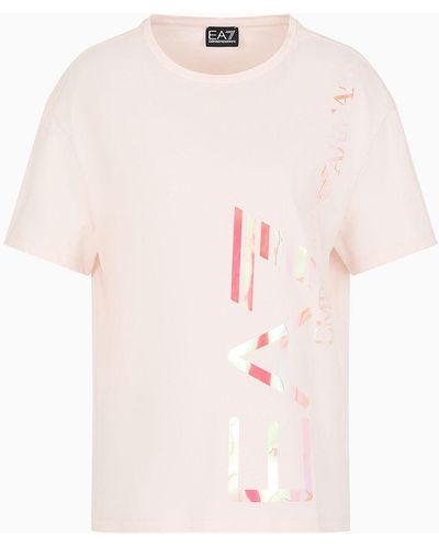 EA7 Logo Series Crew-neck T-shirt In Asv Organic Cotton - Pink