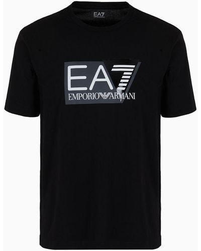 EA7 Visibility T-shirt Aus Baumwollstretch-jersey Mit Kurzen Ärmeln - Schwarz