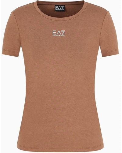 EA7 Logo Series Crew-neck T-shirt In An Asv Organic-cotton Blend - Brown
