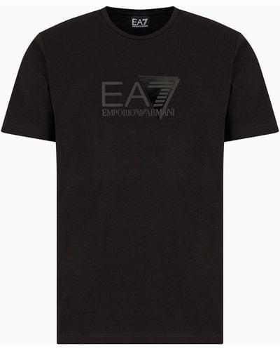 EA7 Visibility T-shirt Aus Recyceltem Stoff Und Baumwollstretch - Schwarz