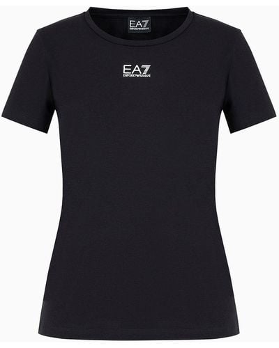 EA7 Logo Series Crew-neck T-shirt In An Asv Organic-cotton Blend - Black
