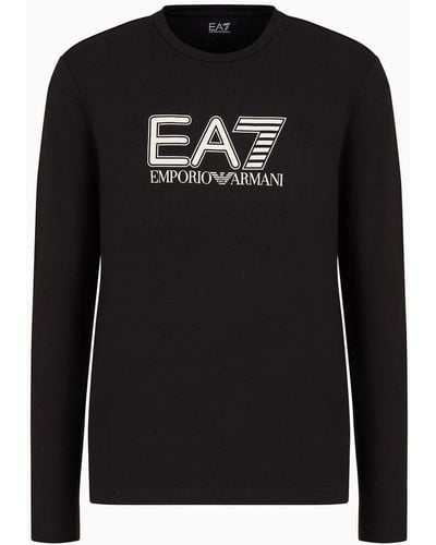 EA7 Visibility Stretch-cotton Long-sleeved Crew-neck T-shirt - Black