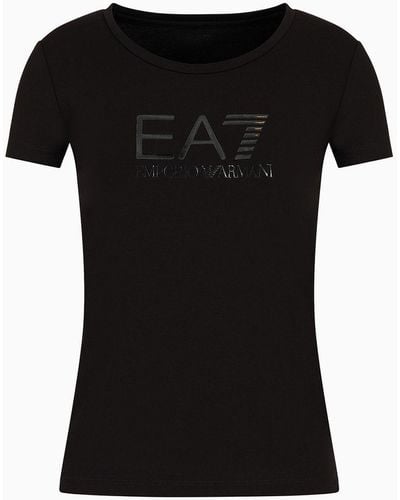 EA7 Stretch-cotton Shiny T-shirt - Black