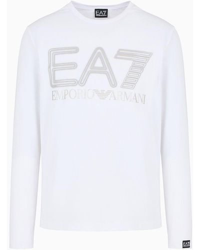 EA7 T-shirt A Maniche Lunghe Logo Series In Cotone Stretch - Bianco