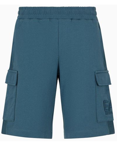 EA7 Unisex Core Identity Organic Cotton Cargo Shorts - Blue