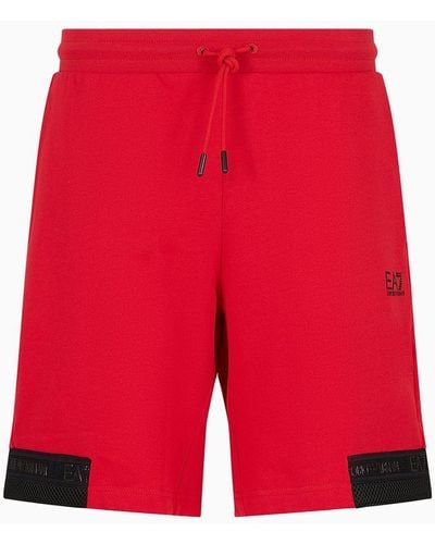 EA7 Logo Series Cotton Board Shorts - Red