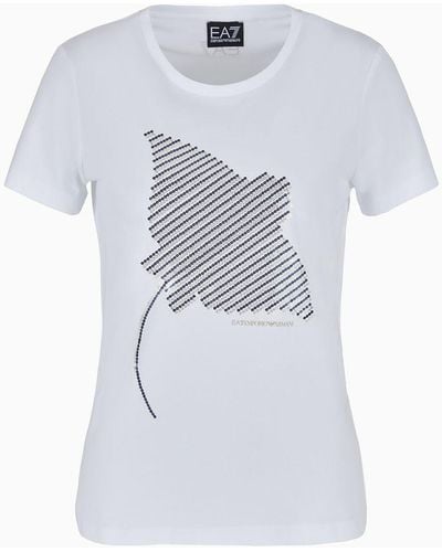 EA7 Costa Smeralda T-shirt Mit Rundhalsausschnitt Und Print, Gefertigt Aus Baumwolle - Weiß