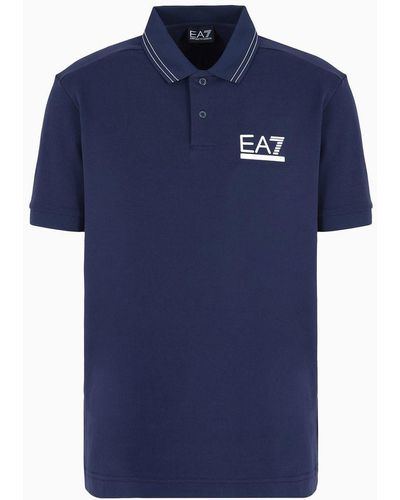 EA7 Polo Golf Club In Piquet Di Cotone Stretch - Blu