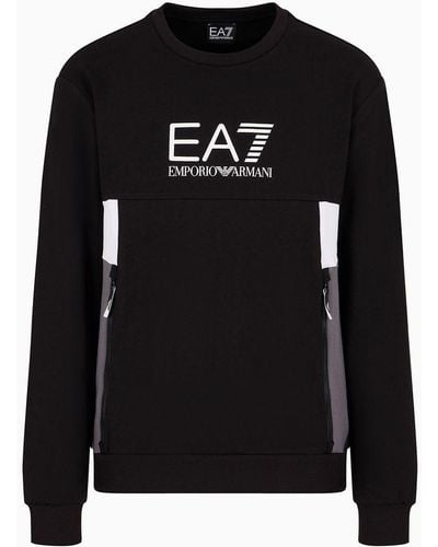 EA7 Summer Block Crew-neck Sweatshirt In A Recycled Cotton Blend - Black