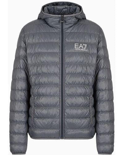 EA7 Packable Hooded Core Identity Puffer Jacket - Gray