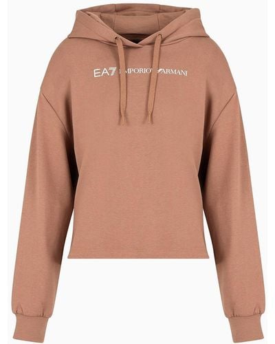 EA7 Cropped Baumwoll-sweatshirt Shiny Mit Kapuze - Mehrfarbig