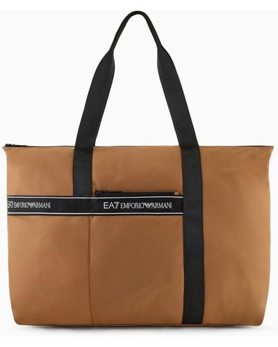 EA7 Packable Technical Fabric Shopper Bag - Brown