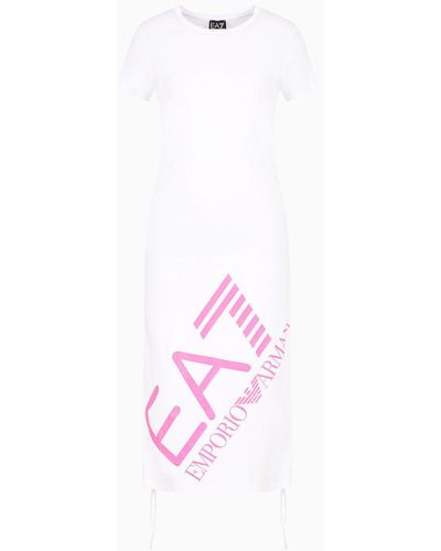 EA7 Kleid Aus Baumwollstretch Mit Kordelzug - Weiß