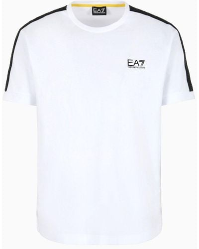EA7 Logo Series T-shirt Mit Rundhalsausschnitt Aus Baumwolle - Blau