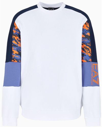 EA7 Graphic Series Sweatshirt Mit Rundhalsausschnitt, Gefertigt Aus Baumwolle - Blau