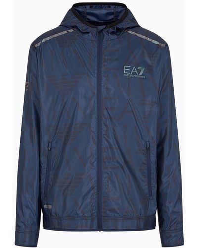 EA7 Dynamic Athlete Hooded Jacket In Ventus7 Technical Fabric - Blue