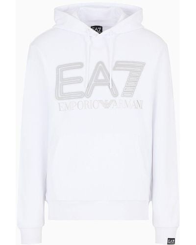EA7 Logo Series Hooded Cotton Sweatshirt - White