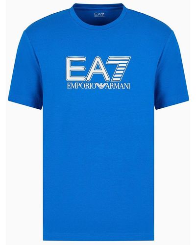 EA7 Visibility Stretch-cotton, Short-sleeved Crew-neck T-shirt - Blue