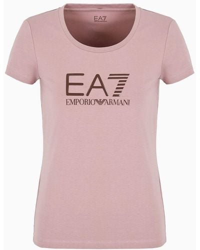 EA7 Shiny Cotton Crew-neck T-shirt - Pink