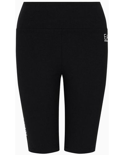 EA7 Stretch Cotton Shiny Girl Cycling Pants - Black