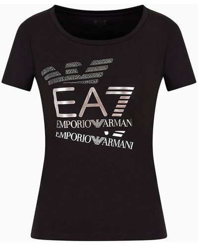 EA7 Logo Series Crossover Stretch-cotton Crew-neck T-shirt - Black