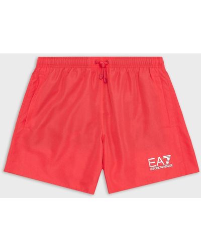 EA7 Swim Trunks With Logo - Red