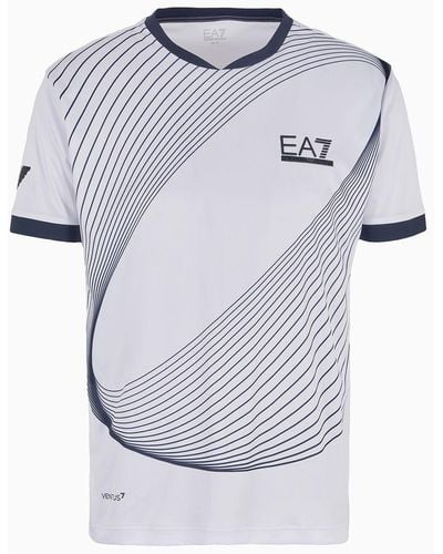 EA7 Tennis Pro Print T-shirt In Ventus7 Technical Fabric - Gray