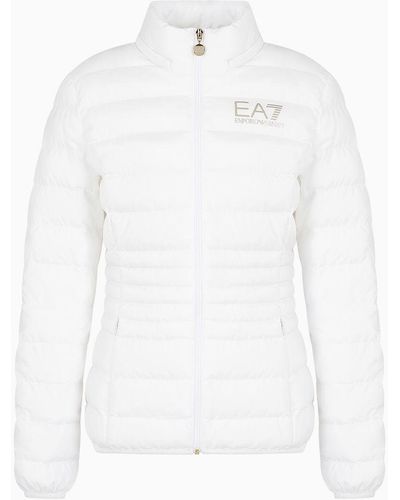 EA7 Core Lady Recycled Technical Fabric Padded Hooded Jacket - White