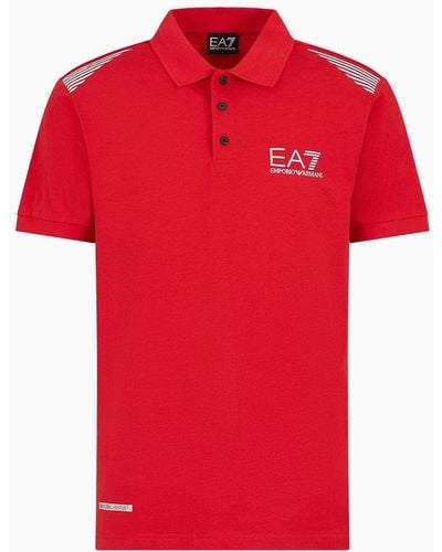 EA7 Asv 7 Lines Recycled-fabric Short-sleeved Polo Shirt - Red