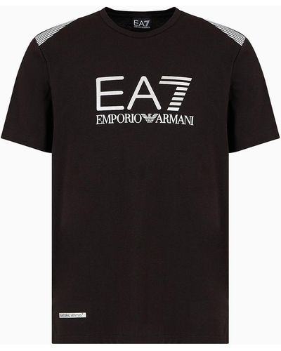 EA7 Asv 7 Lines Kurzärmeliges Rundhals-t-shirt Aus Recyceltem Stoff - Schwarz