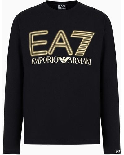 EA7 Logo Series Stretch-cotton Long-sleeved T-shirt - Black