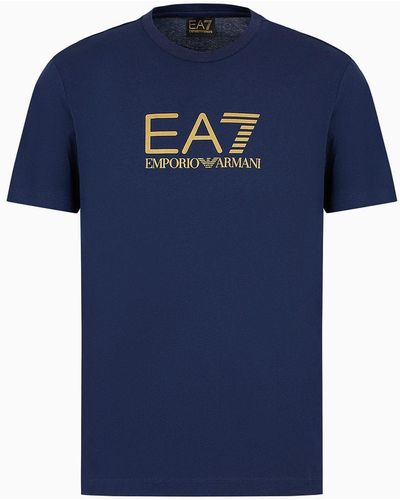 EA7 T-shirt Girocollo Gold Label In Cotone Pima - Blu