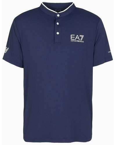 EA7 Tennis Pro Henley-collar Polo Shirt In Ventus7 Technical Fabric - Blue