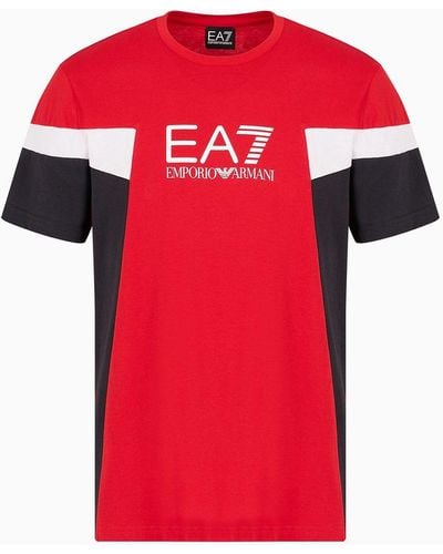 EA7 Summer Block Cotton Crew-neck T-shirt - Red