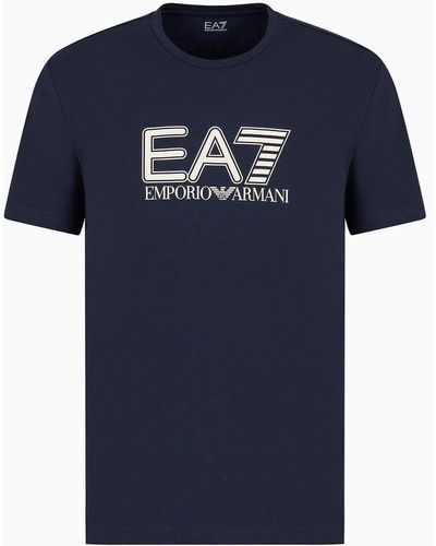 EA7 Visibility Stretch-cotton, Short-sleeved Crew-neck T-shirt - Blue