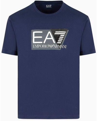 EA7 T-shirt Visibility In Jersey Di Cotone Stretch A Maniche Corte - Blu